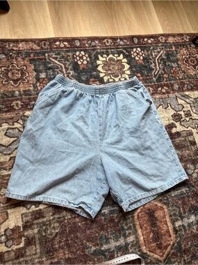 Women’s Vintage Chic Light Blue Denim Elastic-Waist Shorts Summer Size 30” waist